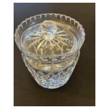 HEAVY Crystal Glass 3-Piece Lidded Dish Set with Leaf Motifs and Starburst Pattern