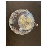 HEAVY Crystal Glass 3-Piece Lidded Dish Set with Leaf Motifs and Starburst Pattern