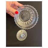 HEAVY Crystal Glass 3-Piece Lidded Dish Set with Leaf Motifs and Starburst Pattern