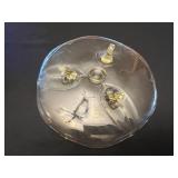 Oval Divided Glass Serving Dish - Speckled Lidded Jar - Painted Tray - Glass Covered Dish