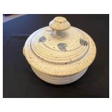 Oval Divided Glass Serving Dish - Speckled Lidded Jar - Painted Tray - Glass Covered Dish