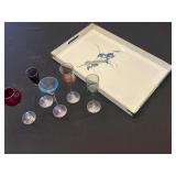 OTAGIRI Lacquerware Tray with Iris Design, 5 Colored Cordials, Nike Lunch Box