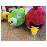 Two Kubota L5030 Toy Tractors with Disney Plush Toys & Wooden Blocks in Sterilite Tote