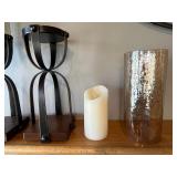 Pair of Hurricane Candle Holders - Glass Cylinders on Black Iron Stands