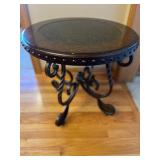 Round Black Iron Table - 26 in Diameter - Ornate Scrollwork & Studded Rim