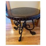 Round Black Iron Table - 26 in Diameter - Ornate Scrollwork & Studded Rim