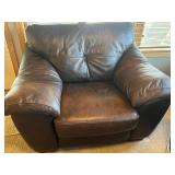 Brown Leather Armchair - 35 in H x 49 in W x 39 in D