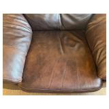 Brown Leather Armchair - 35 in H x 49 in W x 39 in D