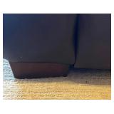 Brown Leather Sofa - 3-Seater with Floral Throw Pillows