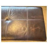 Brown Leather Ottoman - Patchwork Top, 46"W x 23"D x 16"H, Wood Block Legs