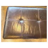 Brown Leather Ottoman - Patchwork Top, 46"W x 23"D x 16"H, Wood Block Legs