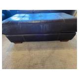 Brown Leather Ottoman - Patchwork Top, 46"W x 23"D x 16"H, Wood Block Legs