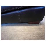 Brown Leather Ottoman - Patchwork Top, 46"W x 23"D x 16"H, Wood Block Legs