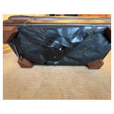 Brown Leather Ottoman - Patchwork Top, 46"W x 23"D x 16"H, Wood Block Legs