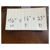 Brown Leather Ottoman - Patchwork Top, 46"W x 23"D x 16"H, Wood Block Legs