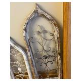 Decorative Arched Window Panels - Iron Scrollwork, Distressed Whitewash (Lot of 3) w Stands