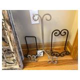 Decorative Arched Window Panels - Iron Scrollwork, Distressed Whitewash (Lot of 3) w Stands