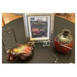 Marshalls HomeGoods 3-Piece Decor Lot: Framed Hotel de Beaune Print & Ceramic Vase & Elephant Figurine