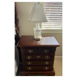 Kincaid Heritage Cherry Wood Nightstand with Brass Hardware & Crystal Lamp - 4-Drawer Bedroom Furniture