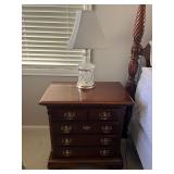 Kincaid Heritage Cherry Wood Nightstand with Brass Hardware & Crystal Lamp - 4-Drawer Bedroom Furniture