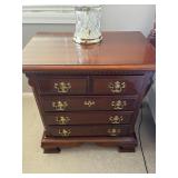 Kincaid Heritage Cherry Wood Nightstand with Brass Hardware & Crystal Lamp - 4-Drawer Bedroom Furniture