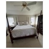 Kincaid Heritage King Four-Poster Bed - Dark Mahogany, Twisted Posts, Carved Details - Inc Kim Seibert Bed Coverings - Does NOT Inc Mattress