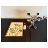 BP Home Framed Floral Embroidery Artwork & Beaded Crystal Candle Holder