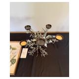 BP Home Framed Floral Embroidery Artwork & Beaded Crystal Candle Holder