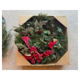 Wreaths (Lot of 3) - Boxed Evergreen, Snowman Wreath, Floral Grapevine Ring