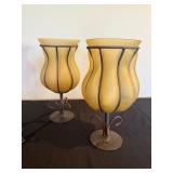 Vintage Iron Ornate Frame Stand with 2 Pinecone Finials & 2 Amber Glass Lamps