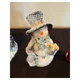 Christmas Decor Lot - Snowman Candle, Glitter Snowman, Snowman Jar, Santa Plate, Tray