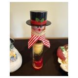 Christmas Decor Lot - Snowman Candle, Glitter Snowman, Snowman Jar, Santa Plate, Tray