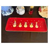 Christmas Decor Lot - Snowman Candle, Glitter Snowman, Snowman Jar, Santa Plate, Tray