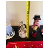 Christmas Decor Lot - Snowman Candle, Glitter Snowman, Snowman Jar, Santa Plate, Tray
