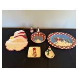 Ceramic Christmas Plate Set - Santa Face Plate, Tree Plate, Plaid Snowman Plate, Snowman Bowl