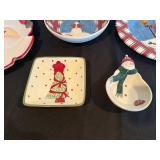 Ceramic Christmas Plate Set - Santa Face Plate, Tree Plate, Plaid Snowman Plate, Snowman Bowl