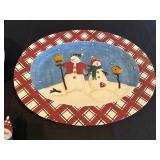 Ceramic Christmas Plate Set - Santa Face Plate, Tree Plate, Plaid Snowman Plate, Snowman Bowl
