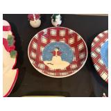 Ceramic Christmas Plate Set - Santa Face Plate, Tree Plate, Plaid Snowman Plate, Snowman Bowl
