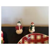 Ceramic Christmas Plate Set - Santa Face Plate, Tree Plate, Plaid Snowman Plate, Snowman Bowl