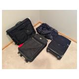 Black Travel Luggage Set - 2 Rolling Suitcases, Garment Bag, Carry-On