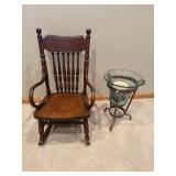 Antique Windsor Arm Chair & Glass Hurricane Candle Holder on Iron Stand