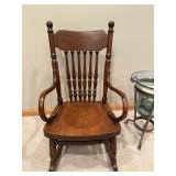 Antique Windsor Arm Chair & Glass Hurricane Candle Holder on Iron Stand