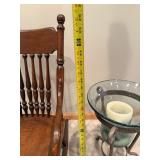 Antique Windsor Arm Chair & Glass Hurricane Candle Holder on Iron Stand