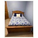 Queen Bed with Simmons Innerspring Mattress - Pine Wood Frame, Blue Floral Quilt