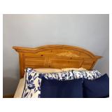 Queen Bed with Simmons Innerspring Mattress - Pine Wood Frame, Blue Floral Quilt