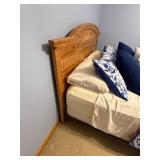 Queen Bed with Simmons Innerspring Mattress - Pine Wood Frame, Blue Floral Quilt