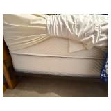 Queen Bed with Simmons Innerspring Mattress - Pine Wood Frame, Blue Floral Quilt