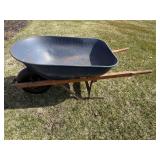 Wheelbarrow with Blue Metal Tub & Wooden Handles - Single Wheel