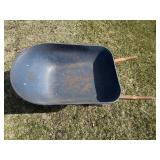 Wheelbarrow with Blue Metal Tub & Wooden Handles - Single Wheel