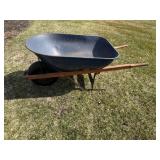 Wheelbarrow with Blue Metal Tub & Wooden Handles - Single Wheel